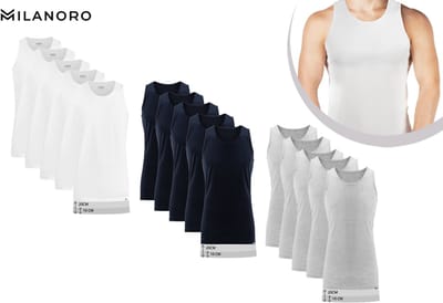 Milanoro - Set van 5 extra lange katoenen ondershirts voor heren - Wit - M