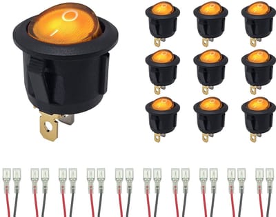 ProRide Wipschakelaar ON-OFF KCD2-220 - met Aansluitkabels - Rond - 3 pins - 250V/6A - Oranje - 10 stuks