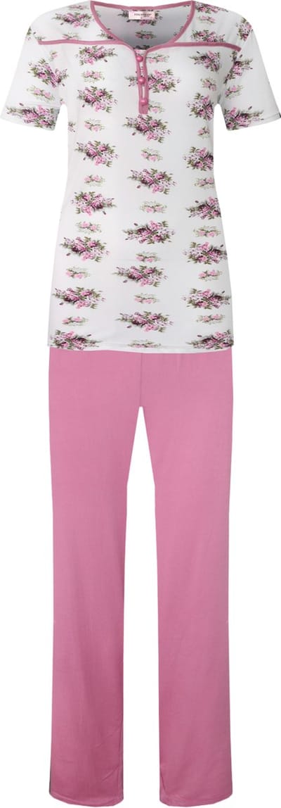 Dames pyjama gebloemd korte mouw roze XL
