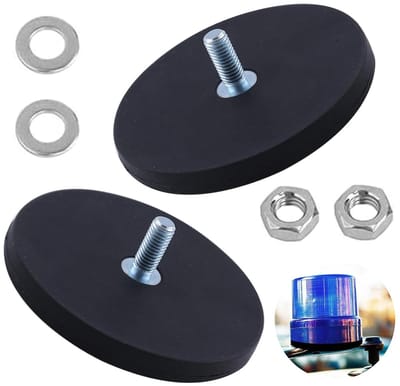 Set van 2 Krachtige Rubber Magneten met Diameter van 66 mm en M6 Draad - Neodymium Magneten voor Camera Bevestigingen, Gereedschap en Magnetische Toepassingen