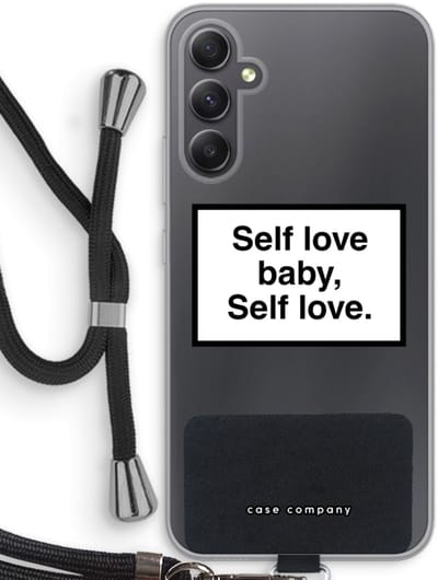 Case Company® - Hoesje met koord geschikt voor Samsung Galaxy A34 hoesje met Koord - Self love - Telefoonhoesje met Zwart Koord - Bescherming aan alle Kanten en Over de Schermrand