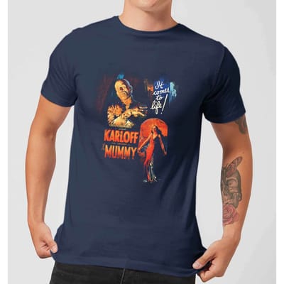 Universal Monsters The Mummy Vintage Poster T-shirt - Navy - S