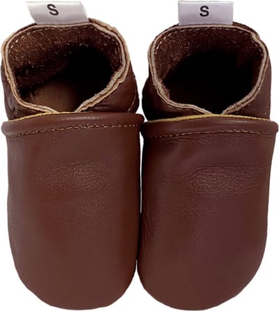 BabySteps Leren Babyslofjes - Kastanjebruin - Antislip Suède Zool - Zachte Baby Slofjes - Eerste Stapjes - jongens & Meisjes - Maat 16/17