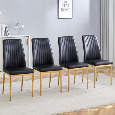 DESMIU Eetkamerstoel 43 x 42,5 x 92,5 cm - Set Van 4 Met Ergonomische Rugleuning En Gewatteerde Zitting - Voor Eetkamer En Keuken - Kunstleer En Metaal - Zwart Goud