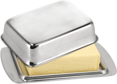 Botervloot RVS met deksel - Klassiek design - voor 250 g boter - Botervloot roestvrij staal - zilver - 16,5 x 10 x 4 cm