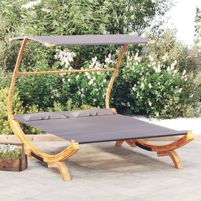 vidaXL - Loungebed - met - luifel - 165x203x138 - cm - gebogen - hout - antracietkleur