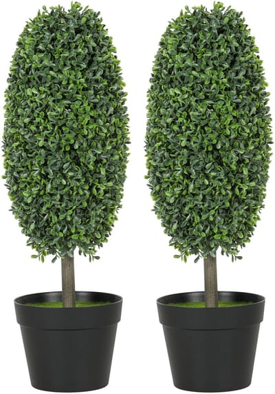 HOMCOM Kunstmatige Topiaries Kunststof, cement Diameter 17,5 cm x 60 cm hoog Groen
