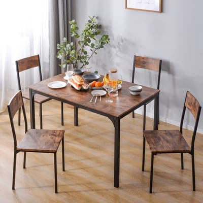 Gutent Combinatie Eettafel met 4 stoelen voor balkon, Eetkamer en Woonkamer, Vintage Bruine kleur
