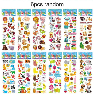 6/12/24 stuks 3D Bellenstickers Cartoon Dier Stijl Kinderstickers Speelgoed Herbruikbaar voor Kinderen Verjaardag Kerstmis Nieuwjaars Cadeau TMZ blue