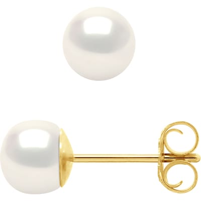 Oorbellen Studs Gekweekte parels 5-6mm Natural White Yellow Gold