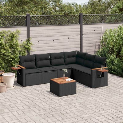 vidaXL - 7-delige - Loungeset - met - kussens - poly - rattan - zwart