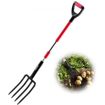 VEVOR mestvork, 4-punts hooivork met glasvezel handvat, 1150 mm mestvork, Y-handvat mestvork, gesmede stalen spitvork voor hooi, aardappelcompostering, verplanten en beluchting