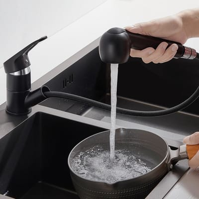 Auralum max Keukenkraan met 50CM Uittrekbare Handdouche Keukenmengkraan met 2 Stralen Koud en Warm Water Keukengootsteenmengkraan Buisvorm