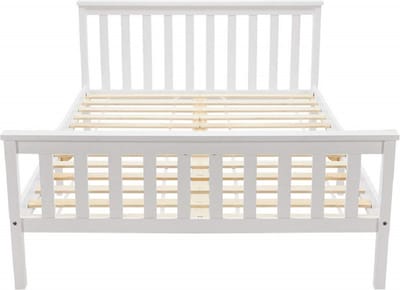 Tweepersoonsbed houten bed 140 x 200 cm massief houten bed met lattenbodem, grenen bed voor volwassenen, kinderen, tieners, wit