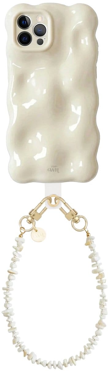 xoxo Wildhearts Bubbly case Cloud Dancer - Summer Sand Cord (kort) - Geschikt voor iPhone 12 Pro Max - Hoesje met bobbeltjes inclusief telefoonkoord - Krullende golfvorm - schokbestendig - Telefoonhoesje met koord - Koord ook afneembaar - Beige