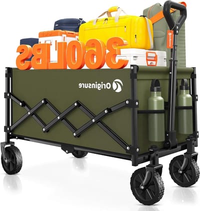 Opvouwbare Wagen - Draagbare Kar - Boodschappen Vervoeren - Lichtgewicht Ontwerp - 350 lbs Draagvermogen - Leger Groen