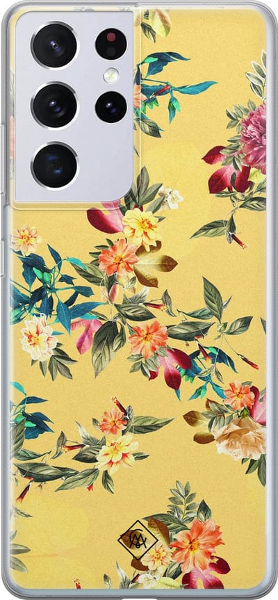 Casimoda® hoesje - Geschikt voor Samsung S21 Ultra - Floral Days - Backcover - Siliconen/TPU - Geel