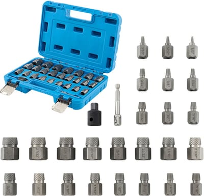 COSTWAY 27-delige schroevenverwijderset, professionele linksuitdraaierset met doos, beschadigde schroefverwijderaar, boutenuitdraaierset voor schroeven met dubbele kop en 3/8 inch aandrijving (blauw)