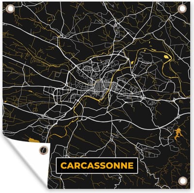 Tuin poster Carcassonne - Kaart - Stadskaart - Frankrijk - Plattegrond - 200x200 cm - Tuindoek