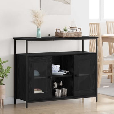 vidaXL - Dressoir - Zwart - Eiken - 100 - x - 35 - x - 80 - cm - Bewerkt - hout