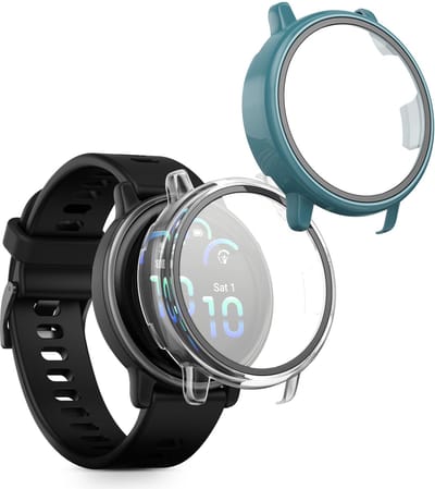 kwmobile 2x cover geschikt voor Garmin vivoactive 6 (42mm) / Active 6 - Fitnesstracker cover van gehard glas en kunststof frame set transparant / groen