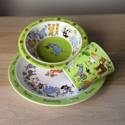 Jungle dieren kinder servies set melamine (bord + kom + bekertje) - Tyrrell Katz