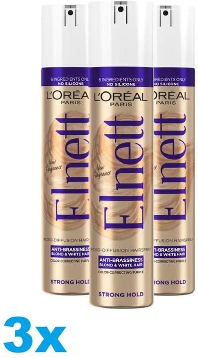 L’Oréal Paris Elnett Haarspray Strong Fixatie – Blond & Wit Haar – 3 x 300 ml – Anti-Geel Effect