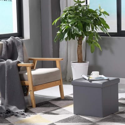 Opvouwbare kruk van imitatieleer met opbergruimte Grijs 38 x 38 x 38 cm