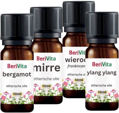Meditatie Olie 4x10ml Etherische Olie Set - Wierookolie 10ml, Ylang Ylang Olie 10ml, Mirre Olie 10ml Pipetfles en Bergamotolie 10ml - Geuren voor Mediteren