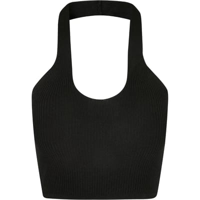 Urban Classics - Rib Knit Crossed Neckholder Crop top - L - Zwart