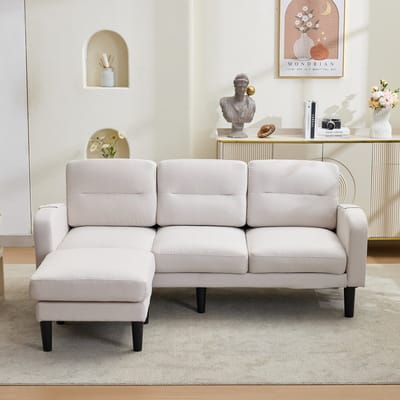 Sweiko L-Hoekbank - 3-zitsbank - met voetenbankje - 204 x 136 x 80 cm - Beige