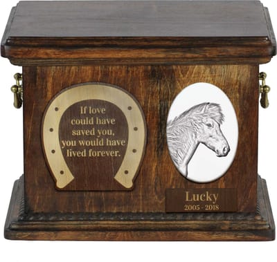IJslands Paard - Urn voor paardenas met foto en gepersonaliseerde doos