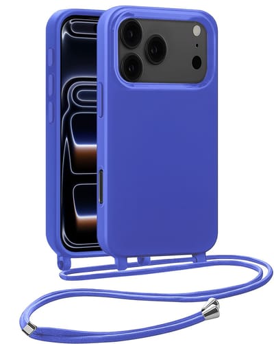 Hoesje Geschikt voor iPhone 17 Pro / 18 Pro Hoesje Siliconen Case Met Koord - Hoes Geschikt voor iPhone 17 Pro / 18 Pro Hoesje Backcover Met Telefoonkoord - Telefoonhoes - Felblauw