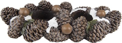 Clayre & Eef Theelichthouder 27 cm Bruin Polyresin Dennenappels