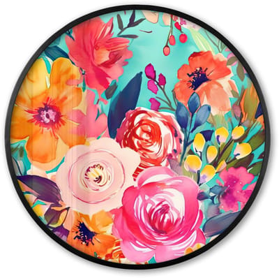 Poster in lijst Rond - Fotolijst 60x60 cm - Posters - Bloemen - Olieverf - Kleurrijk - Natuur - Ronde posterlijst zwart - Decoratie - Wanddecoratie woonkamer - Muurdecoratie slaapkamer