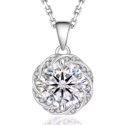 Selevie Zilveren Bloemvormige Moissaniet Hanger Ketting – 1 Karaat - 1ct | 925 Sterling Zilver met Wit Goud Verguld | VVS Kwaliteit - Flower necklace -