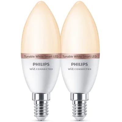Philips Smart LED Kaarslamp 2-pack - Slimme LED-Verlichting - Warm- tot Koelwit Licht - E14 - 40W - Mat - Wi-Fi