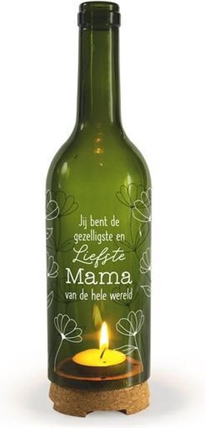 Wijnfles met waxinelichtje - Cadeau voor Mama - In cadeauverpakking