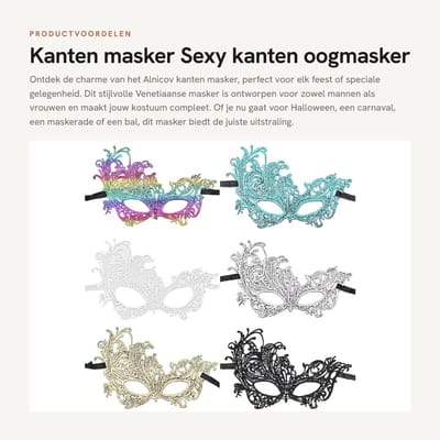 Dailygoods- Kanten Masker - 6 Stuks - Sexy Oogmasker - Venetiaans Masker - Kostuum Masker - Geschikt voor Carnaval - Comfortabel en Verstelbaar