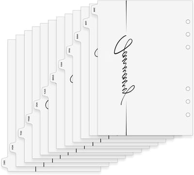 Maandelijkse A5 Binder Index Scheidingsbladen met Tabs, 6 Gaten, Stevige Papieren Divider voor Agenda's, Mappen en Notitieboeken