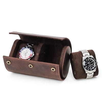 Dailygoods - Lederen Horloge Opbergdoos - Voor 2 Horloges - Draagbaar en Handgemaakt