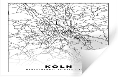 Muurstickers - Sticker Folie - Plattegrond - Köln - Kaart - Stadskaart - 30x20 cm - Plakfolie - Muurstickers Kinderkamer - Zelfklevend Behang - Zelfklevend behangpapier - Stickerfolie