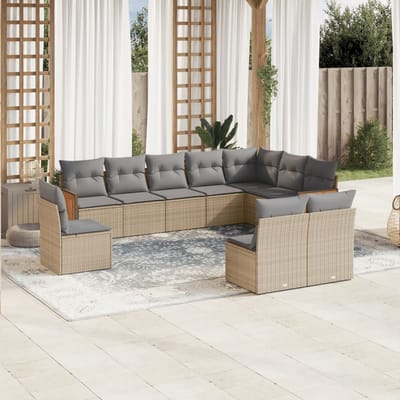 vidaXL - 10-delige - Loungeset - met - kussens - poly - rattan - beige