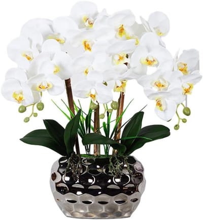 Kunstorchidee Bonsai - Faux Planten - Huis Decoratie - Levensechte Stijl - 46 cm - Licht Geel Wit