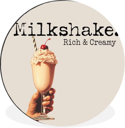 WallCircle - Wandcirkel - Muurcirkel - Milkshake - Kers - Rietje - Aluminium - Dibond - 30x30 cm - Binnen en Buiten