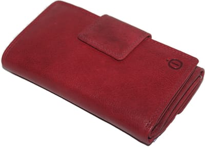 Oi rode leren damesportemonnee dubbelzijdig lang model / afsluitbare beurs voor veel pasjes met bak voor muntgeld / lange afsluitbare portemonnee met ruim vak voor kleingeld / beveilugd tegen skimmen / rood rundleer / 296VI Red