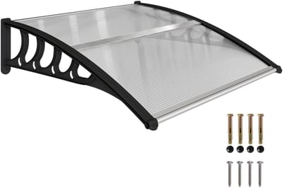 Outsunny-Polycarbonate, Aluminium-Transparent+Schwarz-103L x 96,5B x 27H cm-Pultvordach