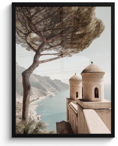 Poster in lijst - Fotolijst 60x80 cm - Posters - Kust - Klif - Boom - Gebouw - Posterlijst zwart - Decoratie - Wanddecoratie woonkamer - Muurdecoratie slaapkamer