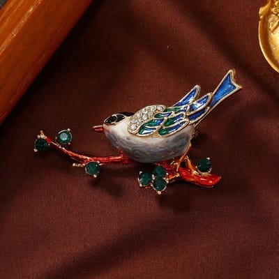 Simulatie Ekster Broche Schattige Vogel Bloem Emaille Strass Corsage Speld Kleding Kraag Knop Accessoires black