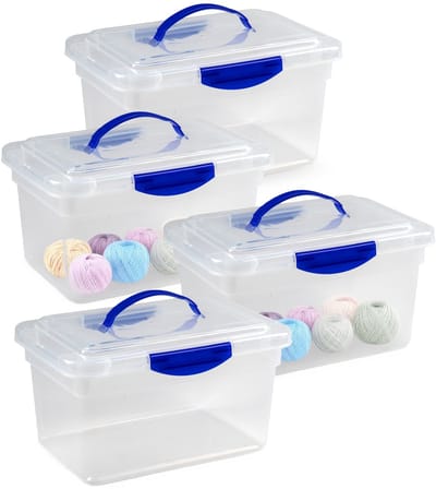 Plasticforte Opslagbox - 4x - met deksel - transparant blauw - 9 liter - 35 x 23 x 20 cm - kunststof - opbergdoos - opbergen